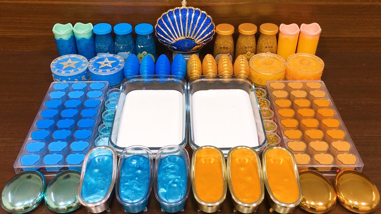 BLUE vs GOLD !!!  Mixing Random into GLOSSY Slime !!! Satisfying Slime Video 