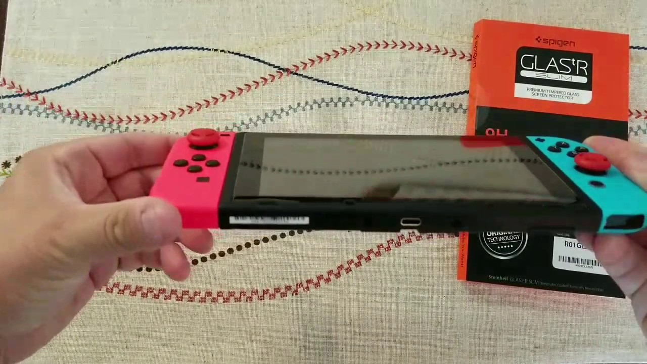 The Spigen tempered glass screen protector for the Nintendo switch