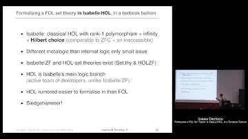​Formalising a FOL Set Theory in Isabelle in a Textbook Fashion by I. Dimitriou (University of Bonn)