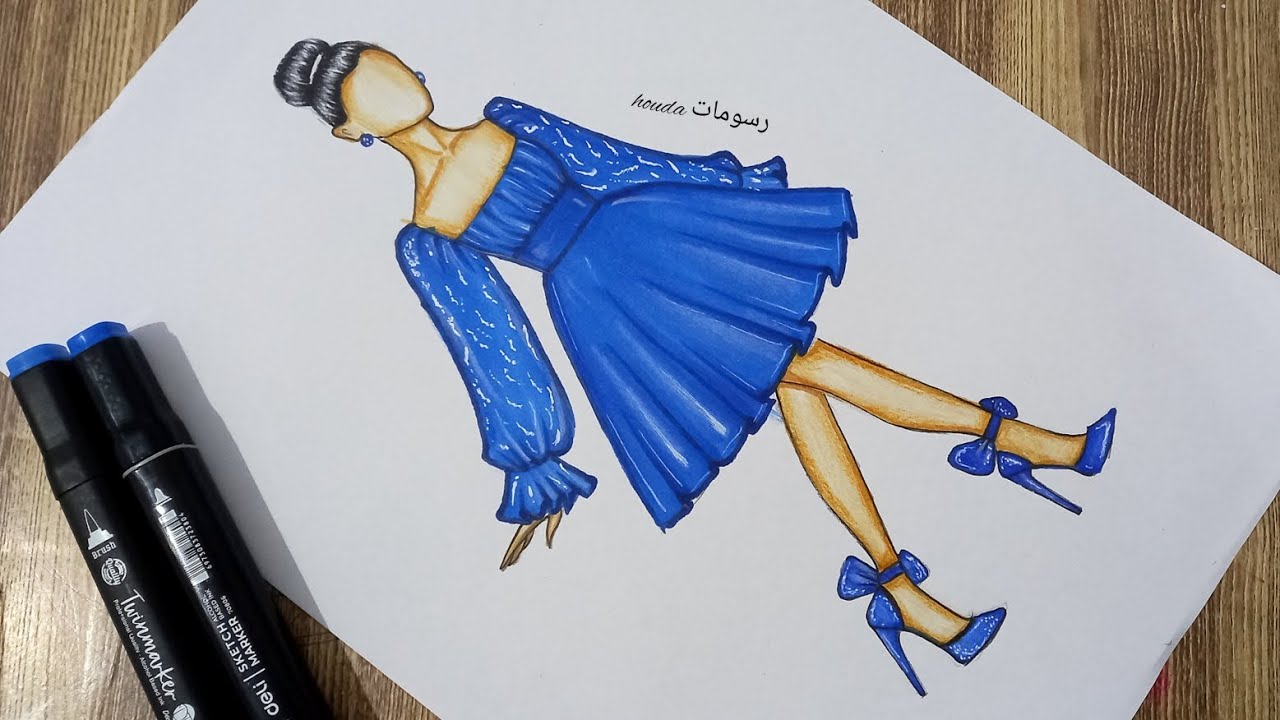 رسم فستان سهل وكيوت خطوة بخطوة/تعليم رسم ازياء سهلة للمبتدئين