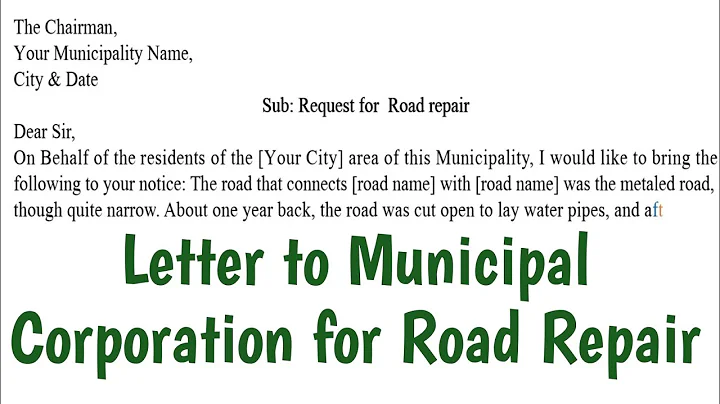 Letter to Municipal Corporation for Road Repair