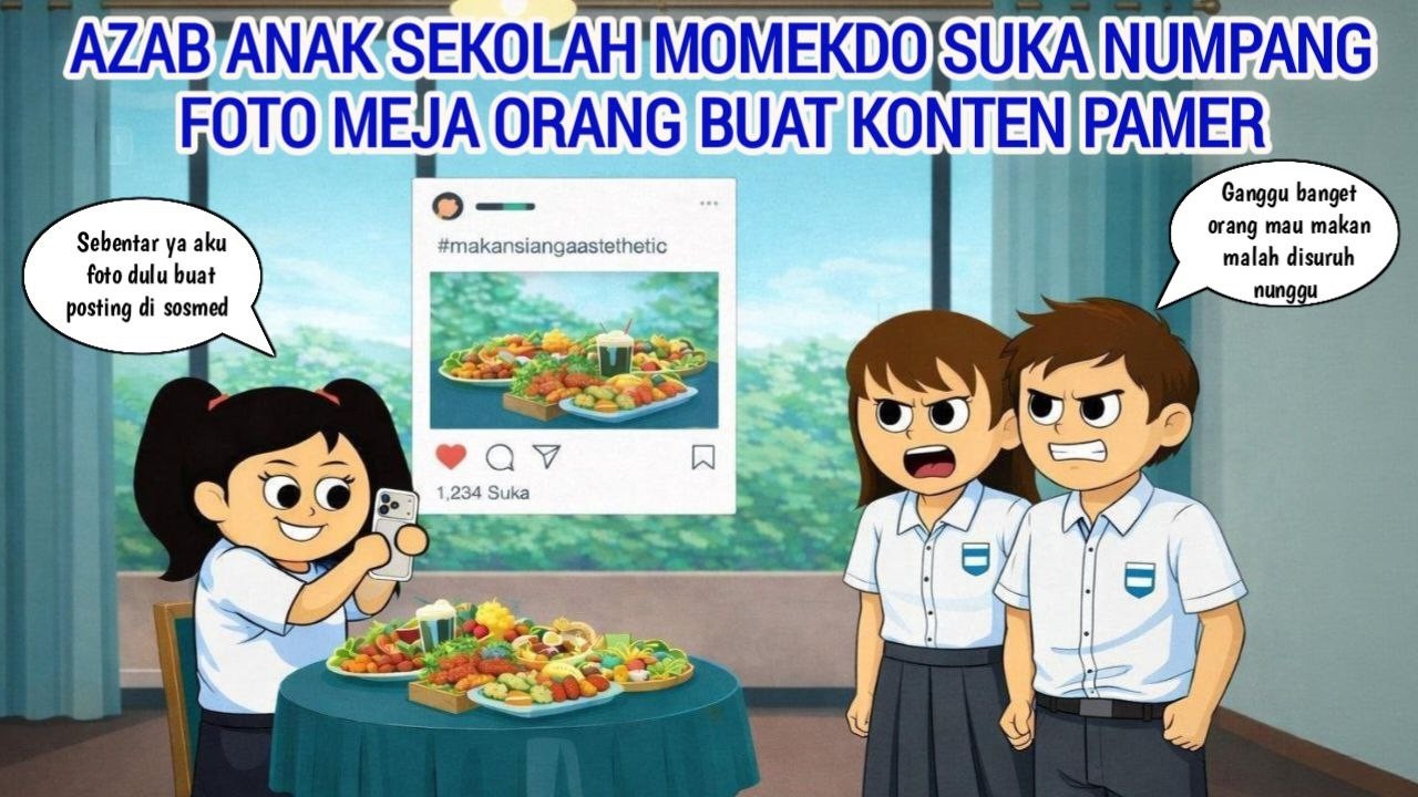 AZAB ANAK SEKOLAH MOMEKDO SUKA NUMPANG MEJA ORANG, FOTO MAKANAN ORANG BUAT KONTEN PAMER