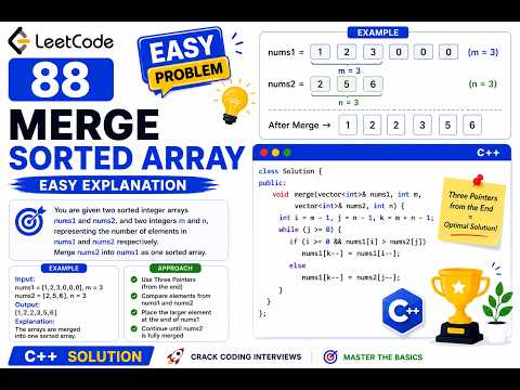 LeetCode 88 - Merge Sorted Array | Easy C++ Solution 🚀