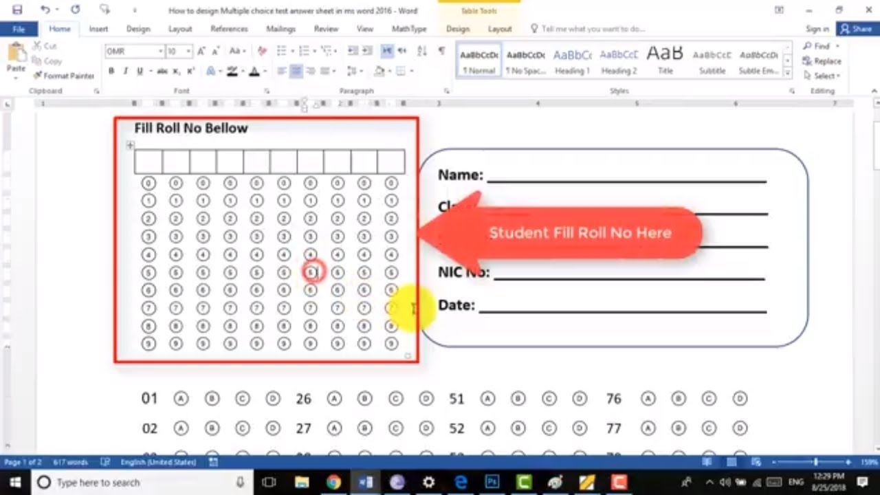 Multiple Choice Test Template Word