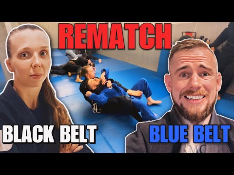 Female black belt vs. male blue belt REMATCH! — BJJ rolling commentary