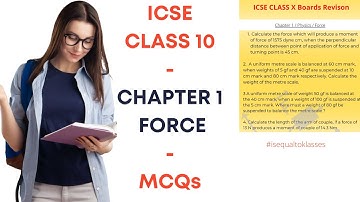 ICSE CLASS 10 PHYSICS | CHAPTER 1 FORCE | MCQ Chapter Revision questions numerical important