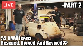 LIVE Part 2 BMW Isetta Barn Find| Will It Run Rigged With Rubber Band & Soda Bottle Lid?! | RESTORED