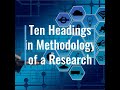 Ten Headings under Methodology section of a Research. #shorts #research #researchmethodology