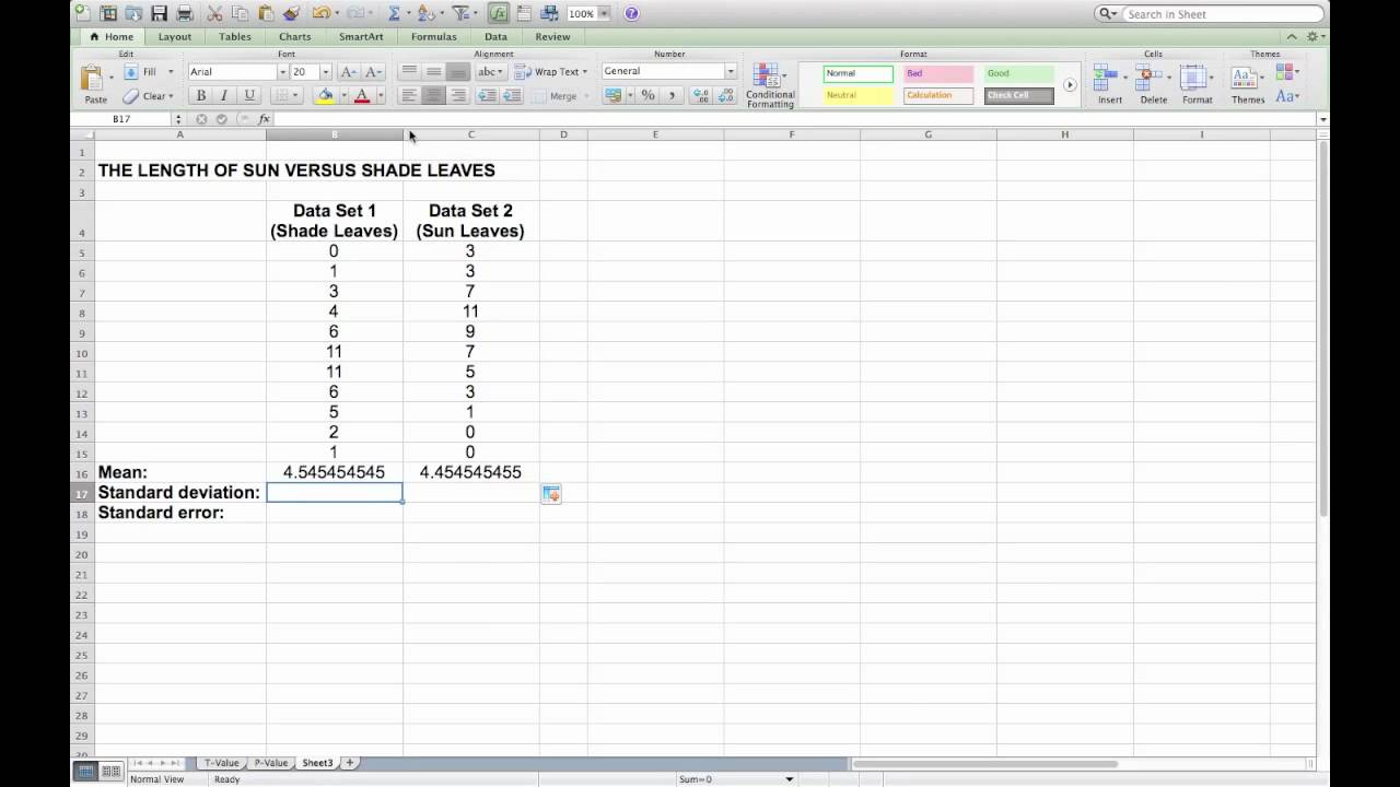 Calculating mean, standard deviation and standard error in Microsoft Excel - YouTube