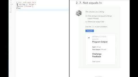 IT-140 Introduction to Python Not equals != Codio Challenge