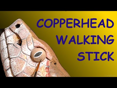 Copperhead snake hand carved walking stick for hiking, lifelike sculpture on wood