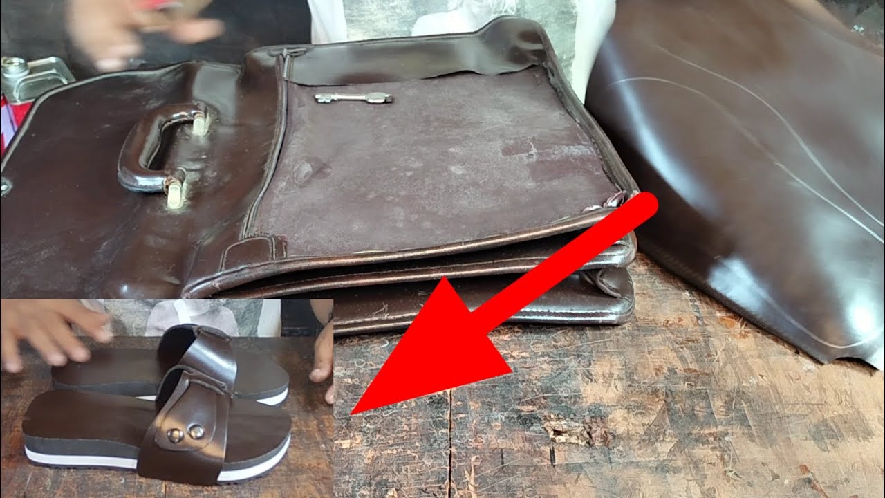 Membuat sandal dari tas kulit bekas