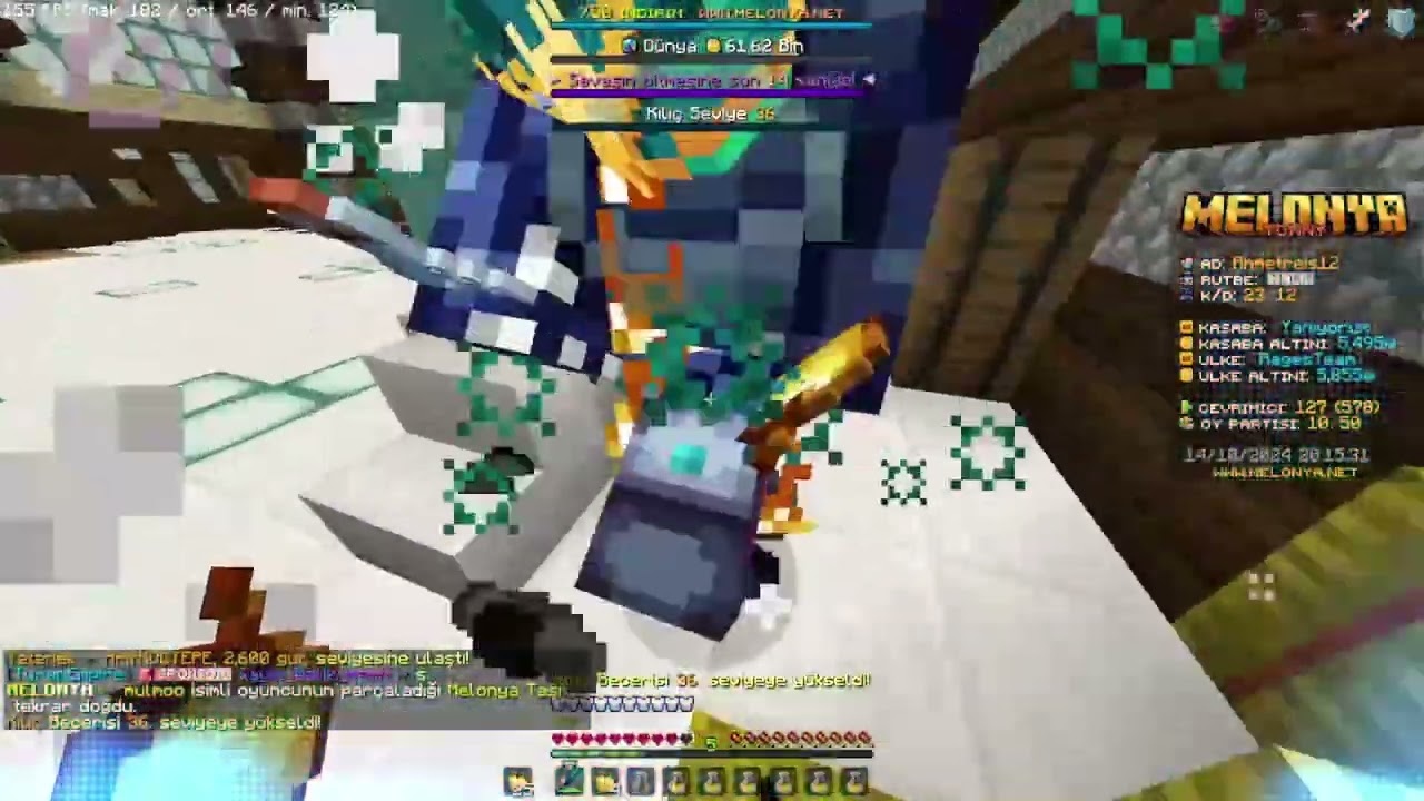 Minecraft melonya  towny PVP 2VS1 1VS1 3DK 3KİL