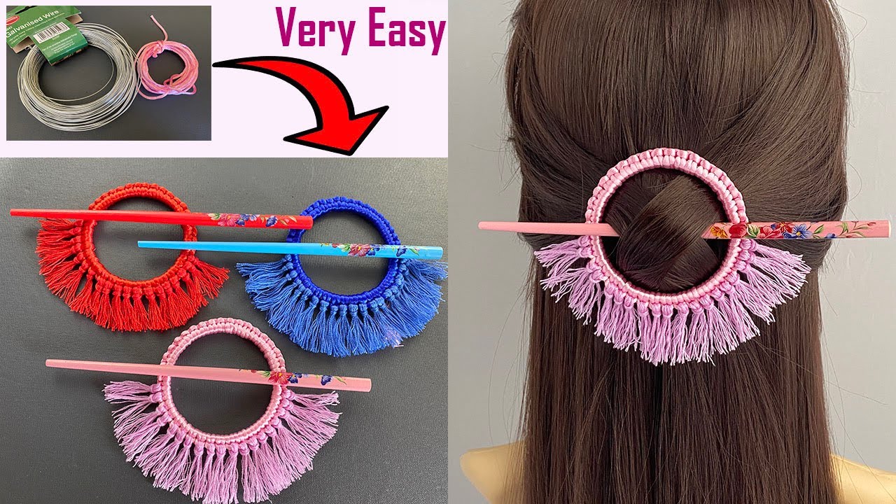 💖  Diy macrame Tassel circle Barrette Hair pin, Bun pin, Hair Clip, Hair Stick, Hair slide Hair Grip