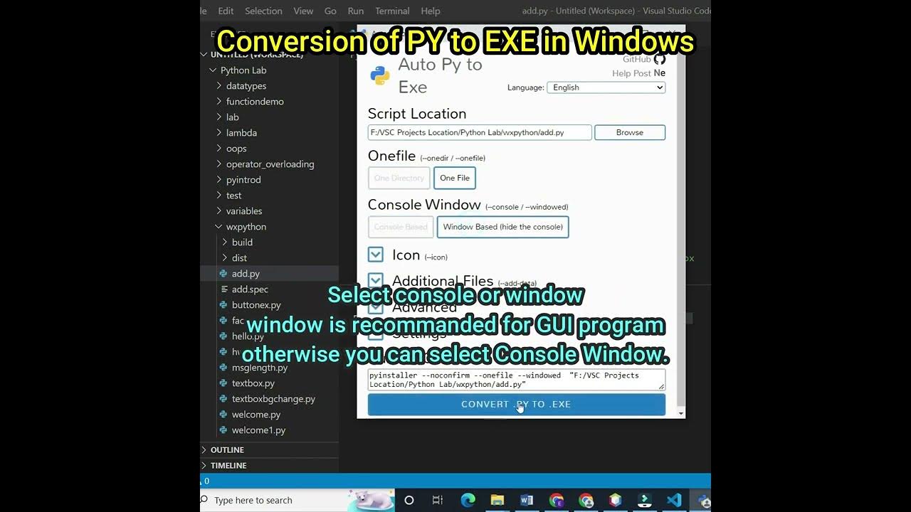 Convert PY to EXE in windows | Python Tips #shorts - YouTube