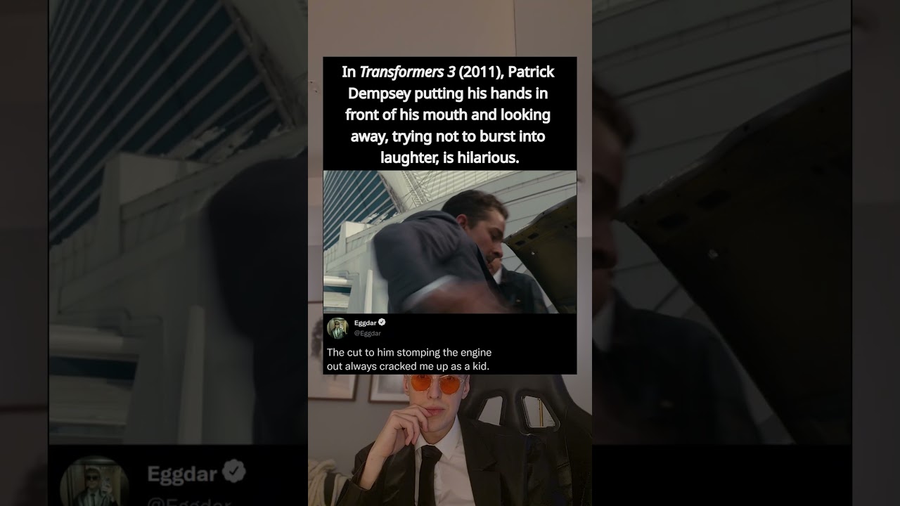 В фильме «Трансформеры 3» (2011) Патрик Демпси закрывает рот руками и смотрит в сторону.