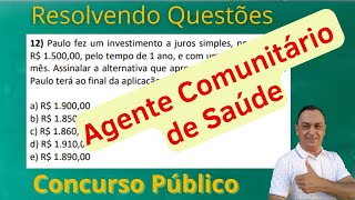 Agente Comunitário de Saúde. Concurso Público. Questões matemática e Raciocínio Lógico. Prefeitura