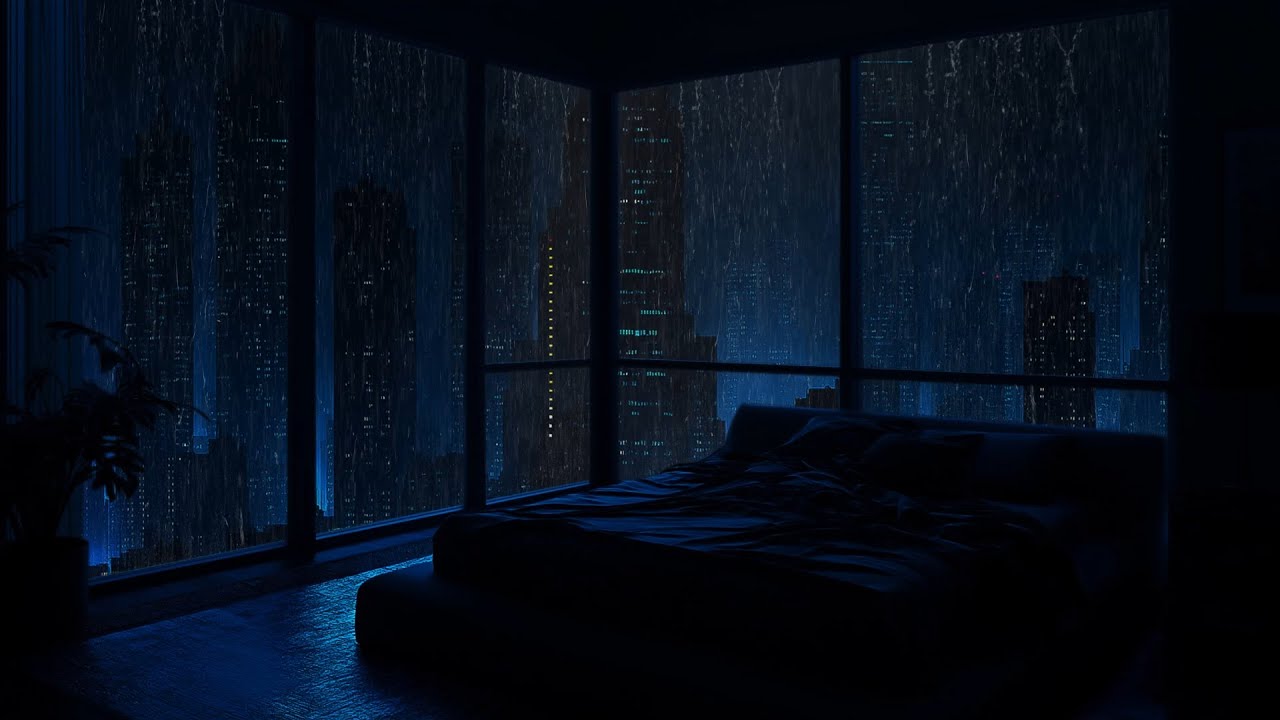 Relaxing Sound of Rain in the Dark Bedroom ( No Ads) 💦😴 – Rain Sounds for Sleep & Meditation