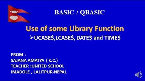 A QBASIC PROGRAM TO SHOW THE USE OF SOME LIBRARY FUNCTION LIKE UCASE$,LCASE$, DATE$ and TIME