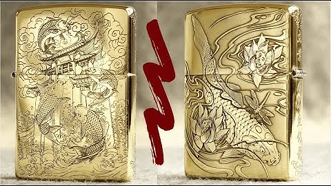 Bật lửa Zippo đồng khối khắc ăn mòn axit hình cá chép vượt vũ môn | Hộp quẹt zippo Mỹ