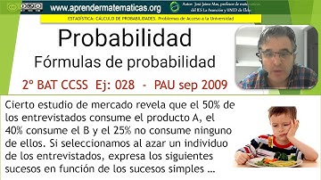 Fórmulas de probabilidad. Diagrama de Venn. PAU ccss2 septiembre 2009 C1. José Jaime Mas