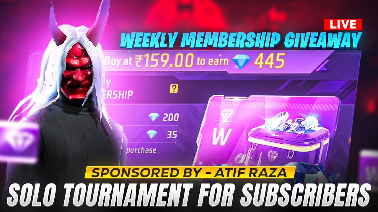 Garena Free Fire LIVE Custom Giveaway Weekly Membership for Subscribers ...