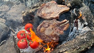 Cooking Rib Steaks On A Natural Stone 🥩 Caveman Style 🔥