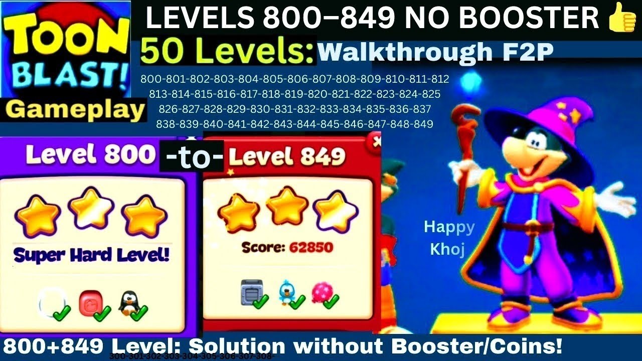 TOON BLAST Level 800-849 — NO BOOSTER F2P Guide 👉50 Levels