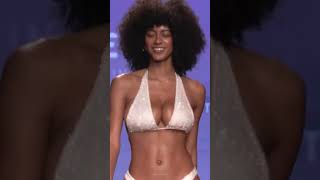 Model Briana Smith in white glitter bikini by Neena Swim 2023 #miamifashionweek