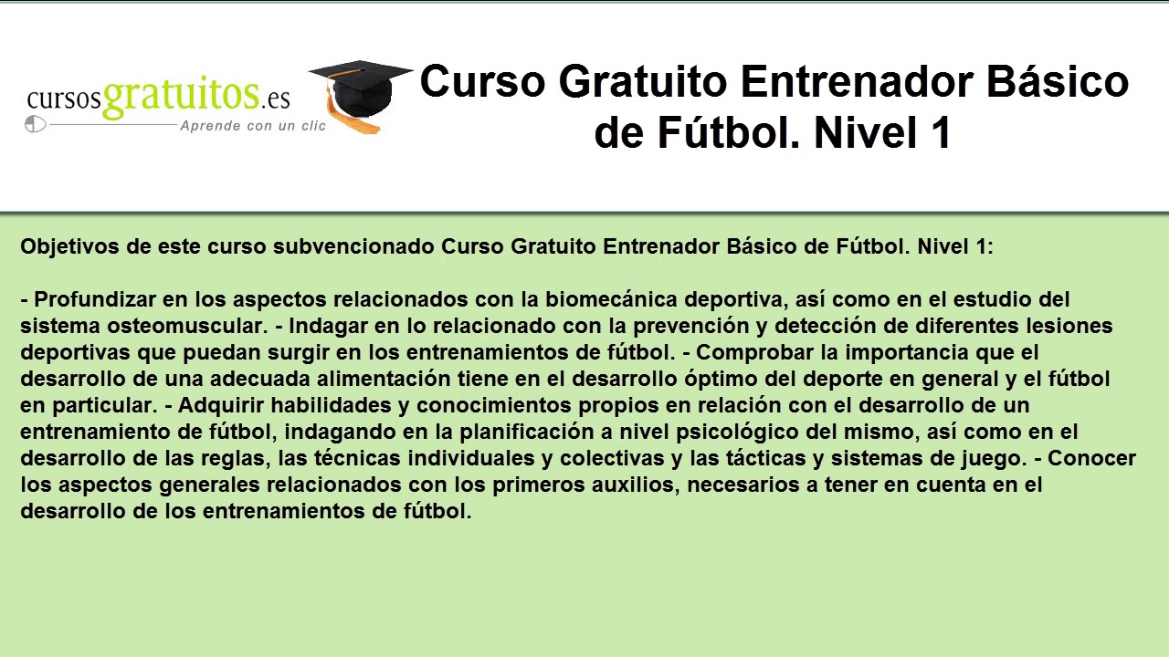 Curso de entrenador de futbol nivel 1 gratis