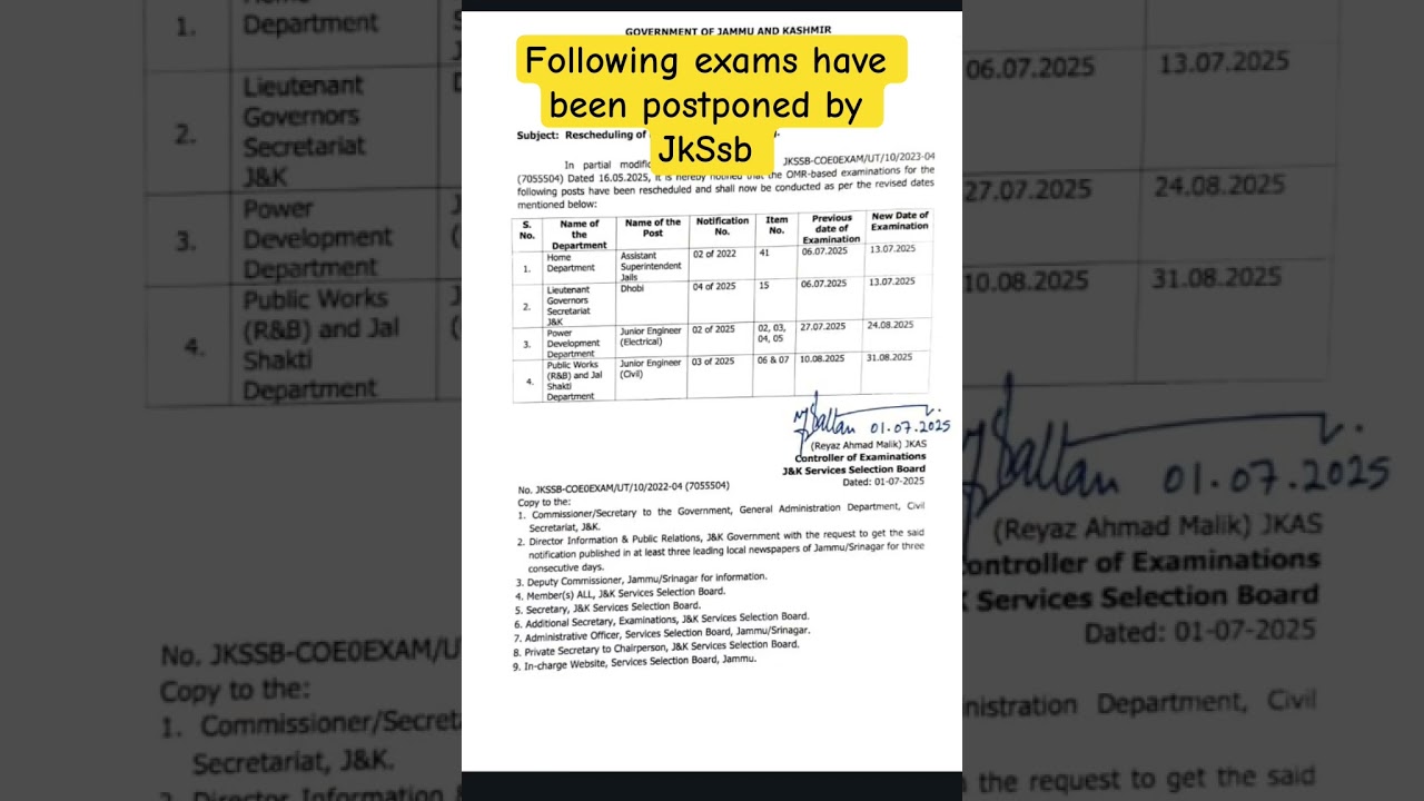 Exams postponed by JKSSB | JkSSB Je civil | JkSSB Je Electrical |  