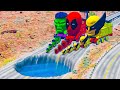 Big &amp; Small DeadPool &amp; Wolverine &amp; Hulk vs Water Pit &amp; Train Thomas  | BeamNG.Drive