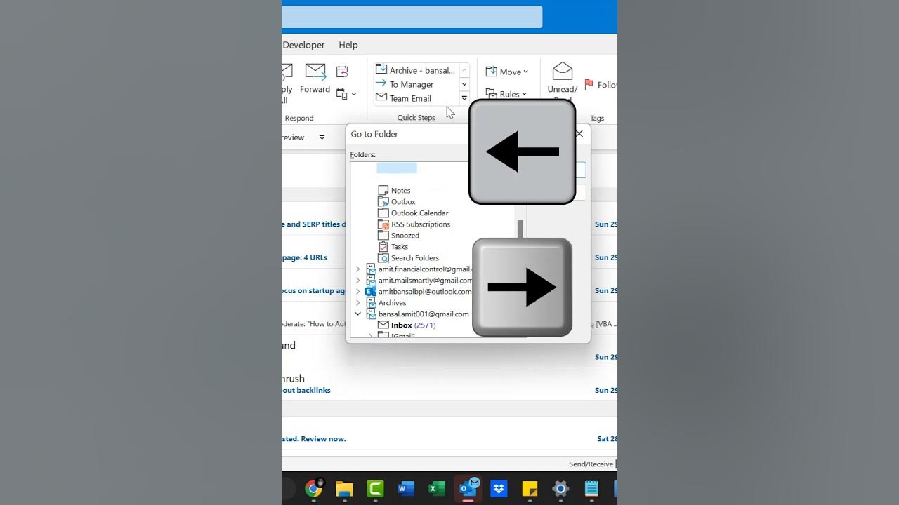 How to change folder in outlook using keyboard shortcut youtube