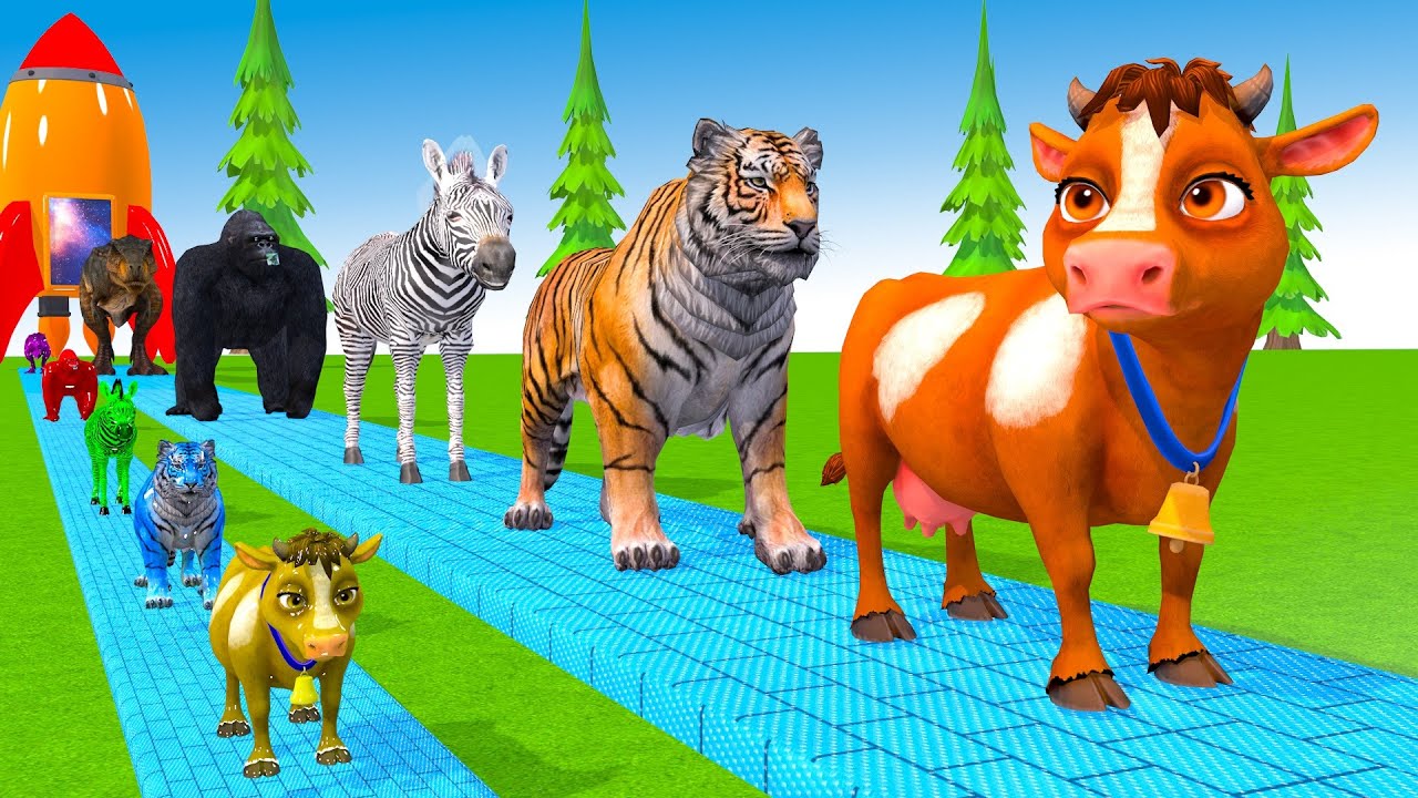 Long Slide Game With Cow Elephant Gorilla Hippopotamus Tiger 3d Animal Game Funny 3d Animals