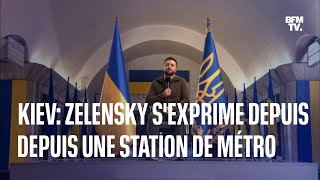 Ukraine: la conférence de presse de Volodymyr Zelensky depuis une station de métro de Kiev