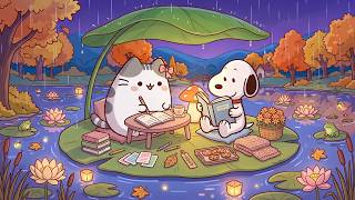 Pusheen & Snoopy's Rainy Lily Pad Study π§οΈ Lofi for Study & Focus π Cozy Autumn Ambience