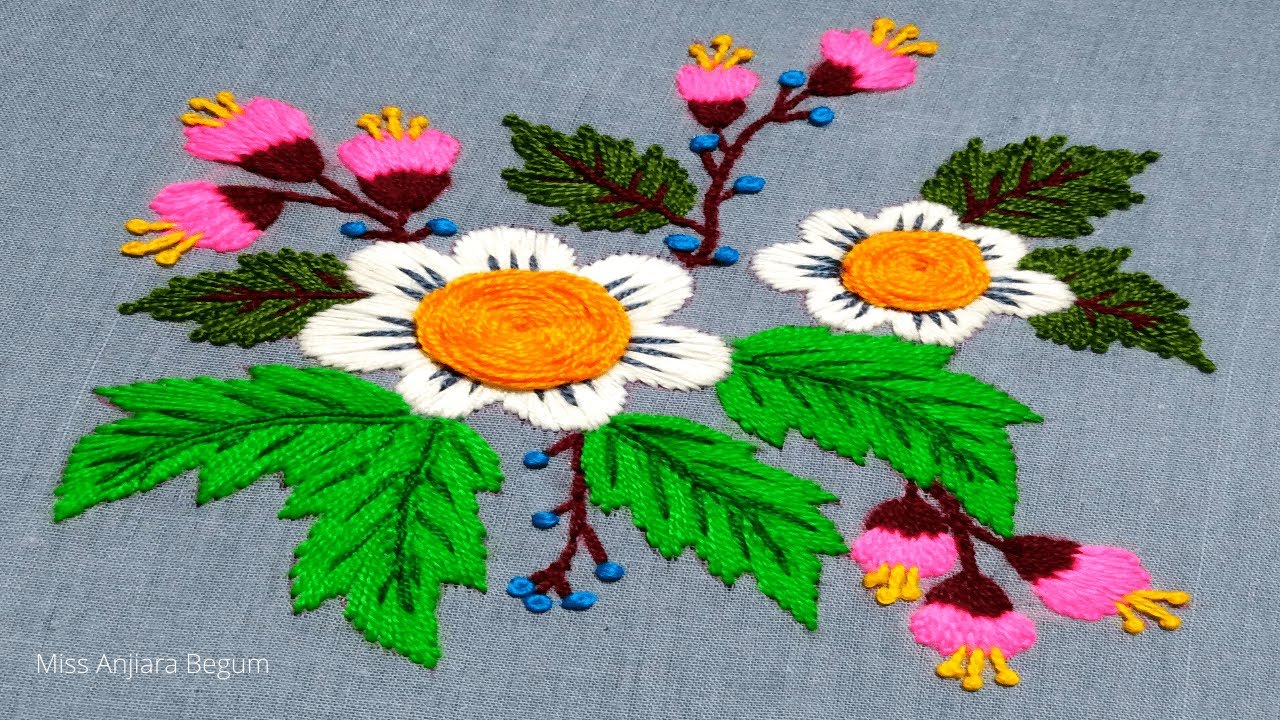Hand Embroidery:Multicolored Flower Embroidery:Easy & Simple Hand