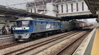 【4K】国内最長27両編成！山陽本線 EF210-173＋コキ26両編成 コンテナ貨物列車 倉敷駅通過