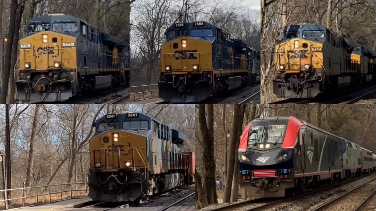 CSX Freight Trains M370, X808, B458, I135 & Amtrak Floridian Train P041 ...