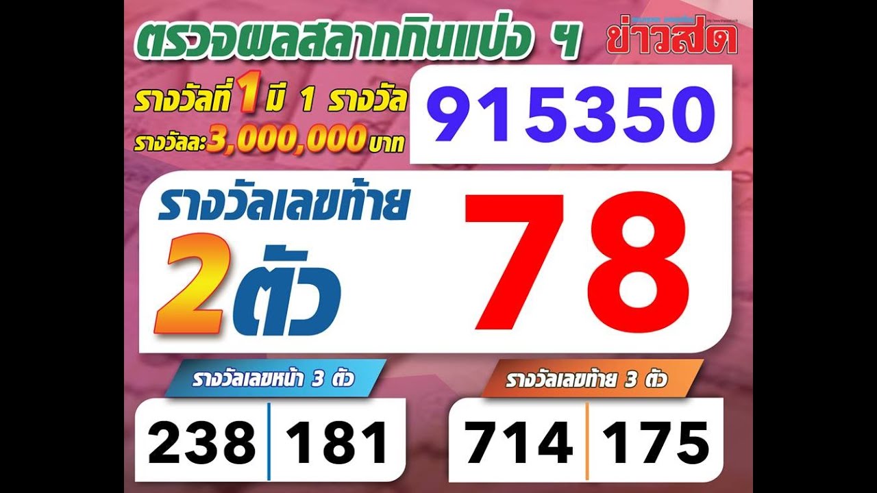 ผล สลากกินแบ่ง รัฐบาล 16 มีนาคม 2564