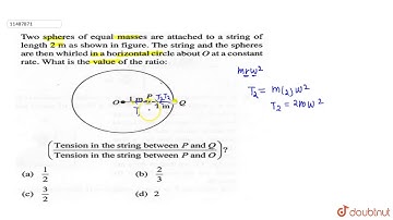 Two spheres of equal masses are attached to a string of length 2 m as shown in figure. The string