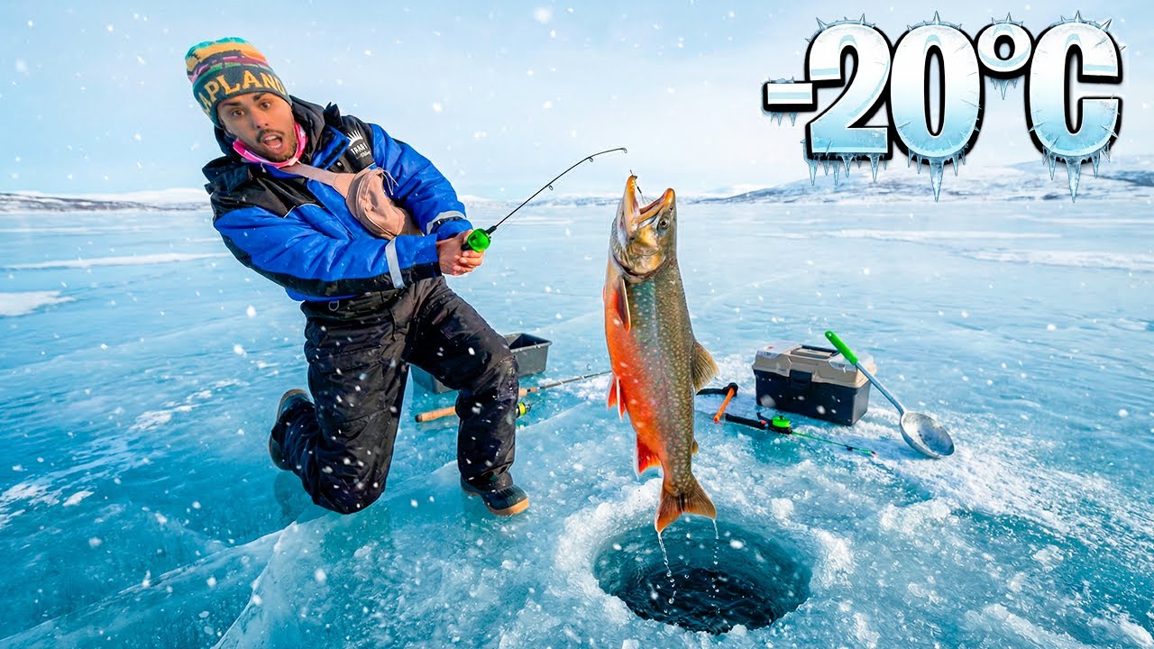 PESQUEI NUM LAGO DE GELO  🥶😱* pesca real * 