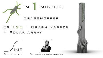 Grasshopper in 1 minute - EX 128 - Graph mapper + Polar array