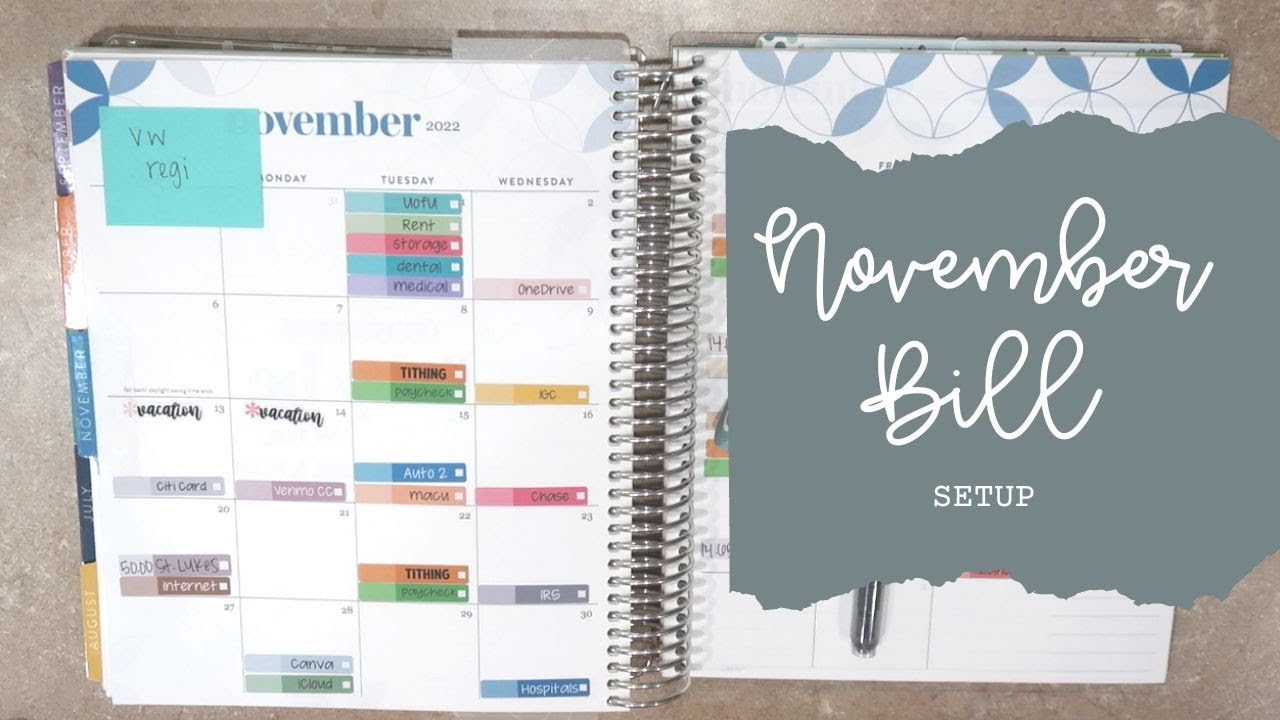 November Bill Planner Setup | Erin Condren Life Planner | Beginner ...