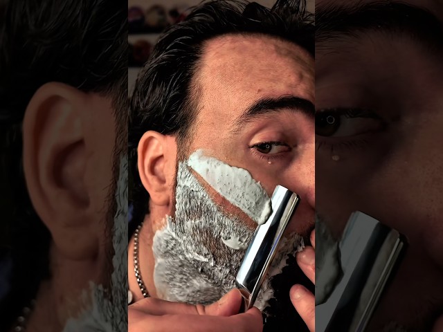 Straight Razor Shave ASMR 👂🏻🎧💈One Wrong Move..It’s OVER 🪒😳 #asmr #shaving #barber #shorts #fun