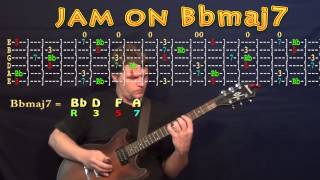 Guitar Jam Lesson - Bb Major - Bbmaj7 - Bb D F A - JAMTRACK - M.M.=60