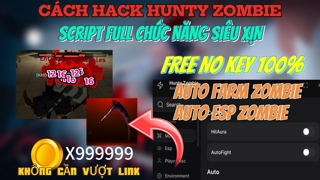 Cách Hack Hunty Zombie Script auto farm zombie, auto radio, auto farm tiền siêu nhanh, free no key
