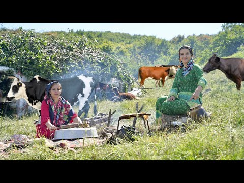 IRAN Nomadic Life and Cooking Lamb Stew with Rice, Baking Bread & Preparing Butter