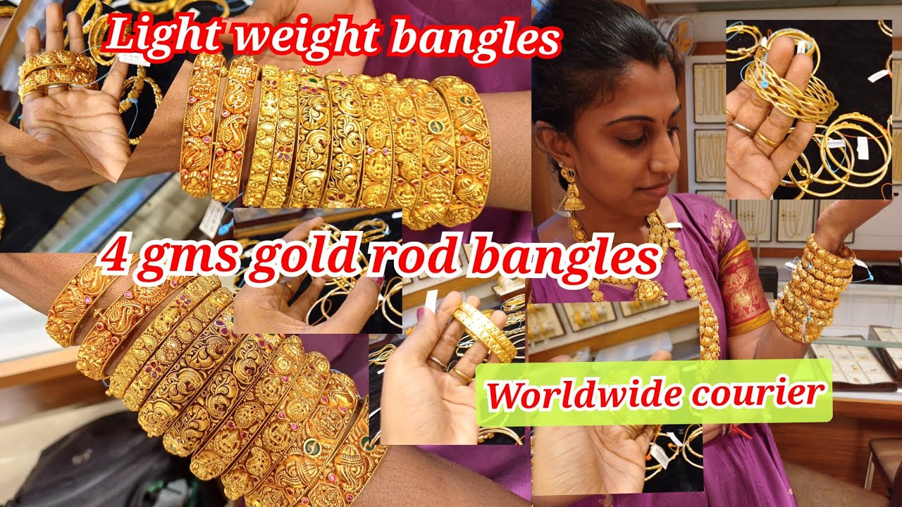 2,3gms Gold rod bangles collection | Gold light weight bangles office ...