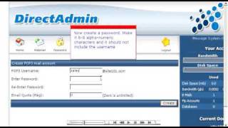 creating a pop email account in direct admin